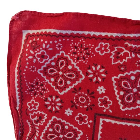 Vtg Fast Color Cowboy Cowgirl Hanky Cotton Red Bandana Floral Geometric 20x19" - Picture 5 of 7